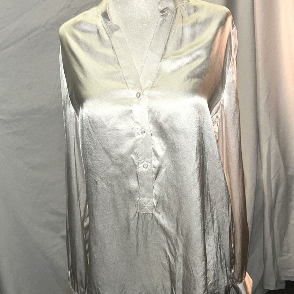 French Designer Neutral 100% Silk Blouse